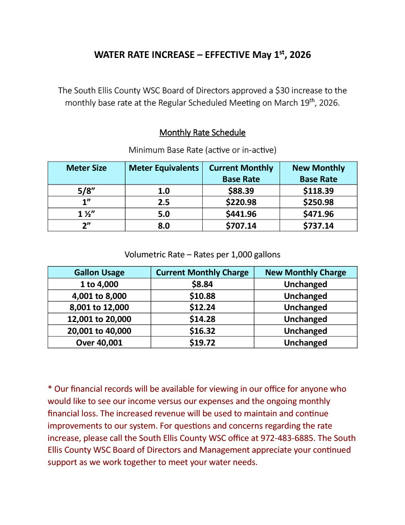 Water Rate Increase May 2026